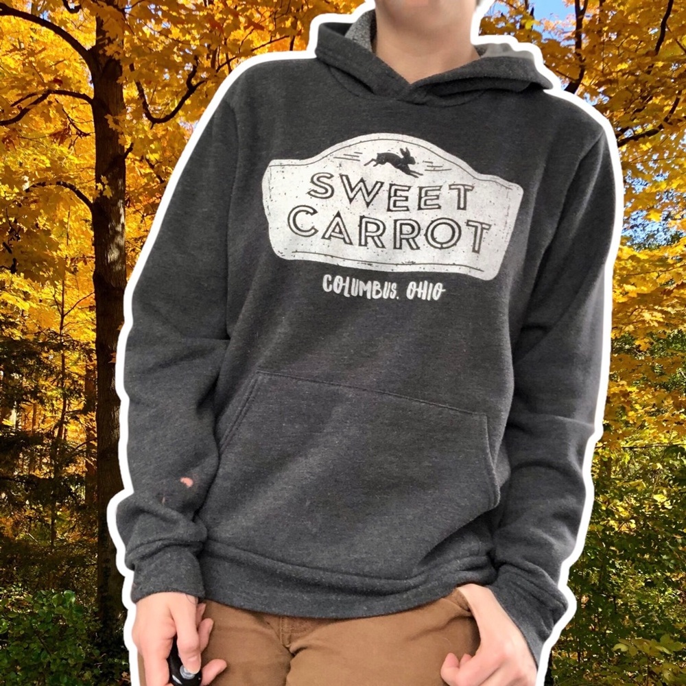 Sweet Carrot Barbeque Spellout Pullover Hoodie with Kangaroo Pocket, Size M